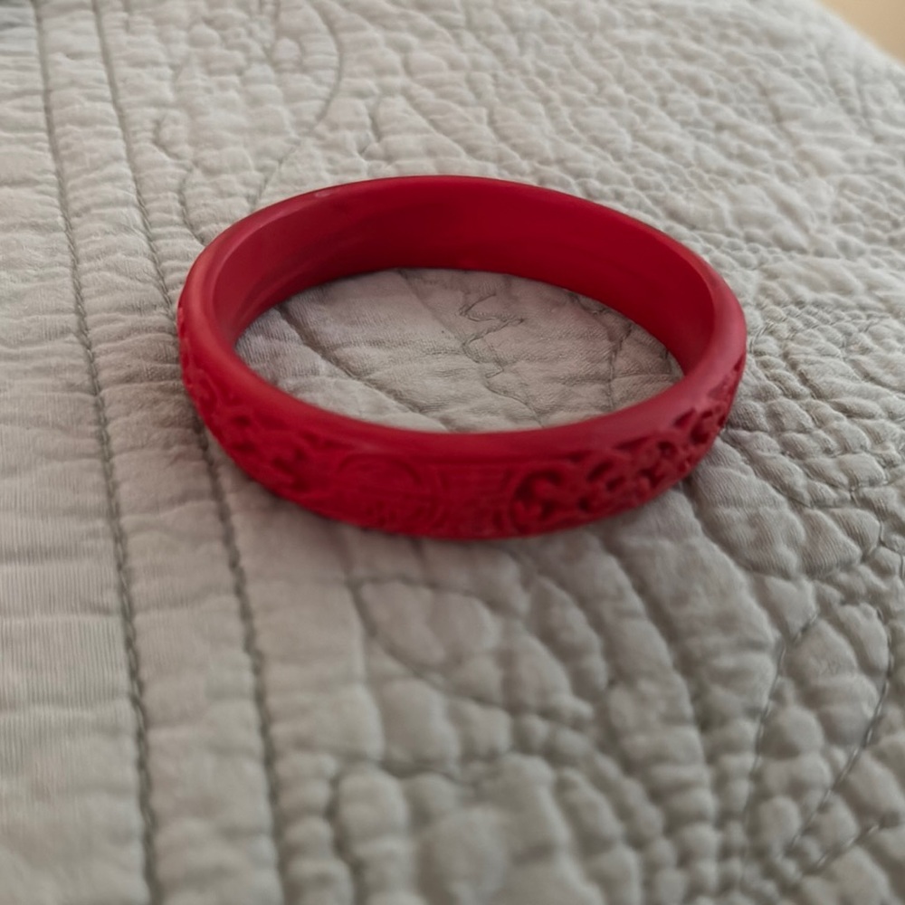 Vintage Faux Cinnabar Elegant Red Chinese Bangle Bracelet